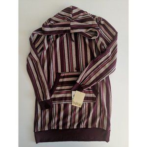 Be Bop Hooded Burgundy Striped Sweatshirt Junior's Hoodie pouch Dress NWT SZ S